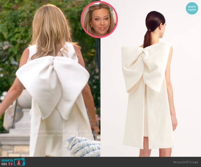 Emilia Wickstead Drusilla Bow Back Mini Bridal Dress in Ivory Textured Cloque worn by Sutton Stracke on The Real Housewives of Beverly Hills