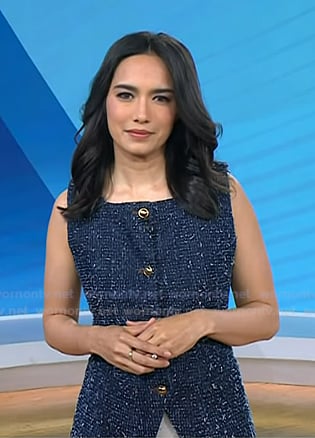 Emilie's indigo blue tweed vest on Today