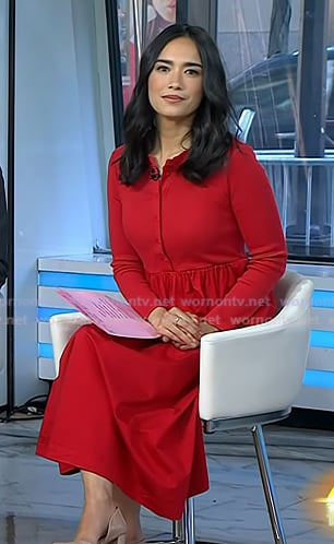 Emilie’s red button front midi dress on Today