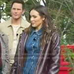 Emily’s denim shirt jacket and burgundy coat on Access Hollywood