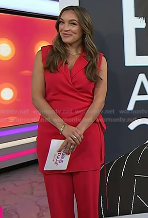 Emily Orozco's red sleeveless wrap top and pants on Today