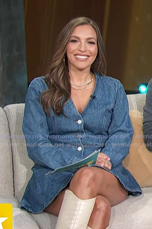 Emily’s v-neck denim mini dress on Access Hollywood