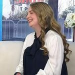 Emma Brodie’s white and navy tie neck dress on Today