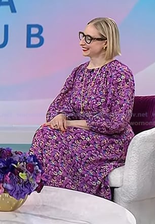Emma Straub’s purple floral long sleeve dress on Today