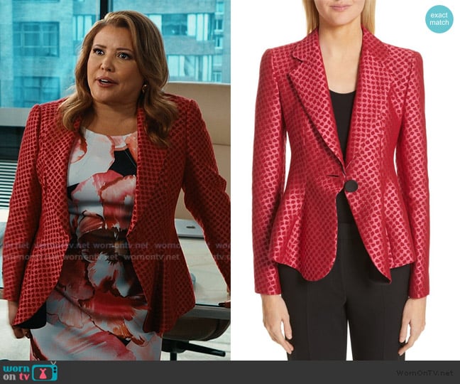 Emporio Armani Animal Jacquard Blazer worn by Eva (Justina Machado) on Matlock
