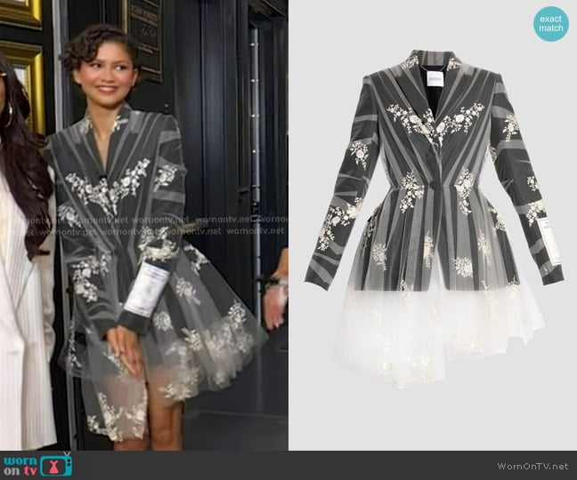 Erdem Embroidered Tulle Single Breasted Fitted Blazer