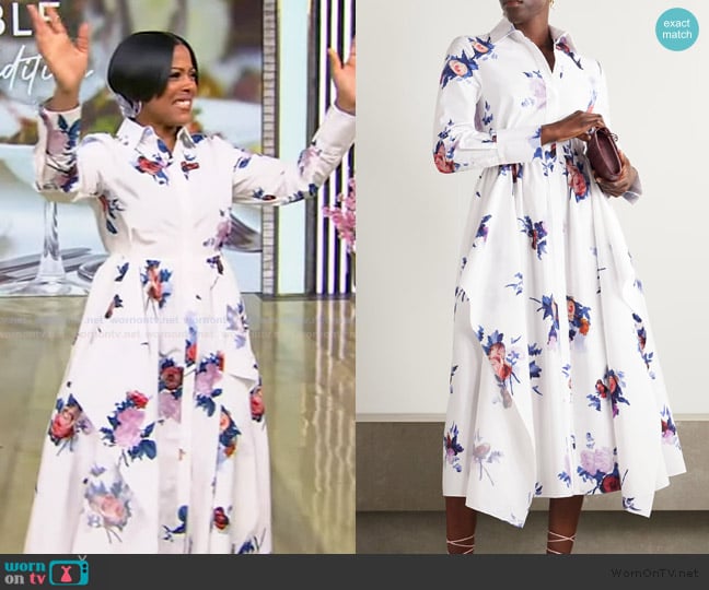 Erdem Floral-print cotton-poplin midi shirt dress worn by Tamron Hall on Tamron Hall Show