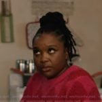 Erika’s pink check print sweater on Abbott Elementary