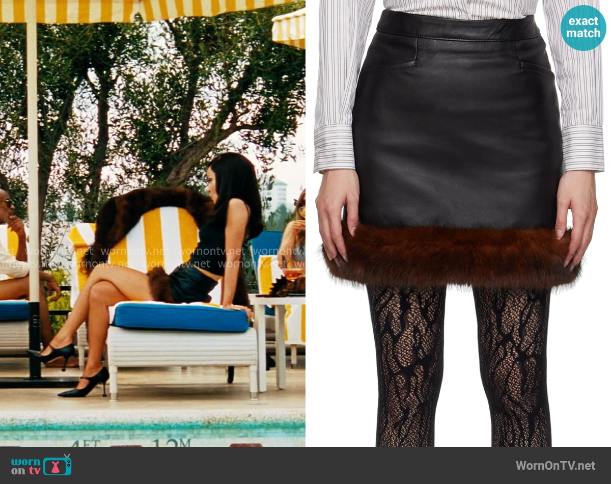 Ernest W. Baker Black Two-Pocket Leather Midi Skirt worn by Maddy Perez (Alexa Demie) on Euphoria