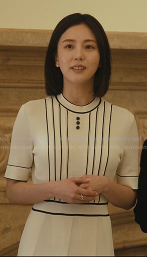Eunice's white contrast trim knit dress on Beef