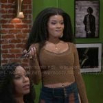 Eva's olive textured top and striped jeans on Beyond the Gates