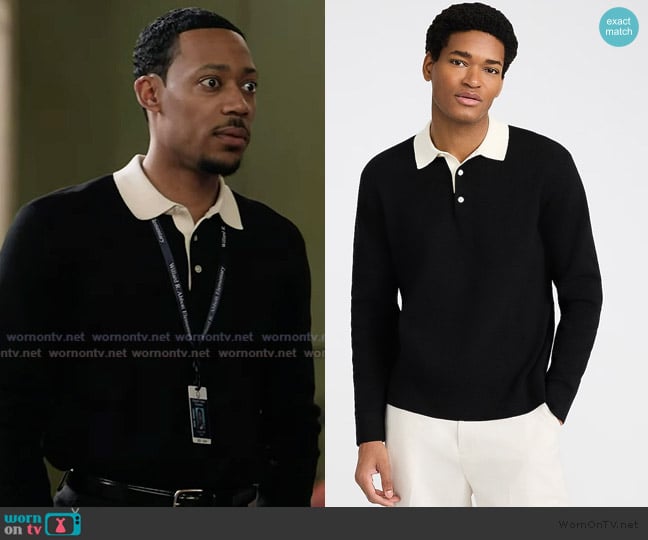 Express Contrast Collar Long Sleeve Sweater Polo worn by Gregory Eddie (Tyler James Williams) on Abbott Elementary