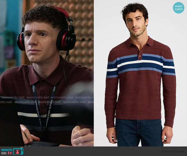 Express Varsity Striped Textured Knit Sweater Polo worn by Jacob Hill (Chris Perfetti) on Abbott Elementary