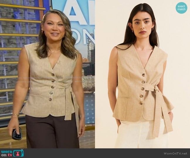 Exquise Solid Tobie Linen-Blend Vest worn by Ginger Zee on Good Morning America