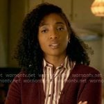Faith’s burgundy cardigan and striped shirt on Will Trent