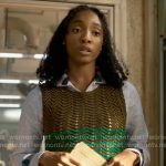 Faith’s light blue shirt and green knit vest on Will Trent