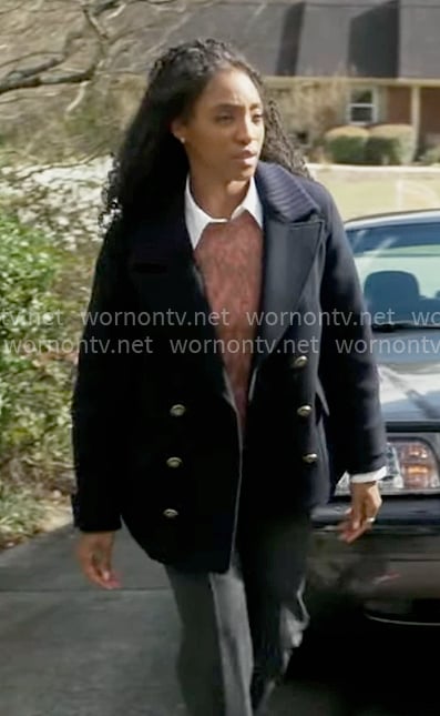 Faith’s navy pea coat on Will Trent