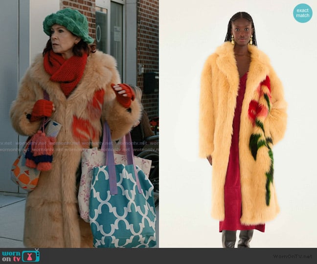 Farm Rio Cream Flowers Faux Fur Coat worn by Elsbeth Tascioni (Carrie Preston) on Elsbeth