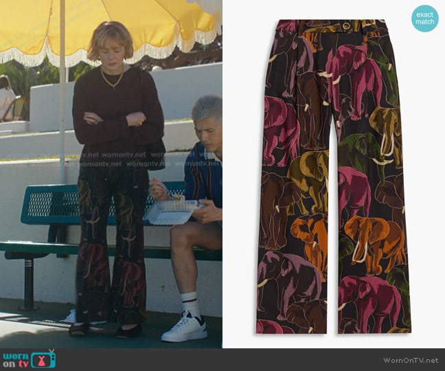 Farm Rio Elephant Pants in Brown worn by Lindsay Crane-Martín (Carey Mulligan) on Beef