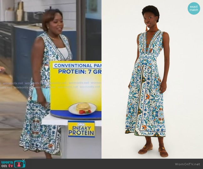 Maya Feller’s white floral print v-neck dress on GMA