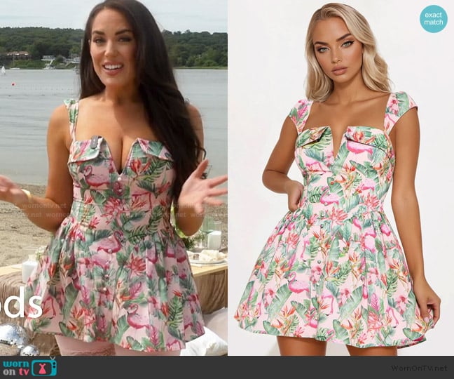 Fashion Nova Allie Tropical Mini Dress worn by Rosie DiMare on The Real Housewives of Rhode Island