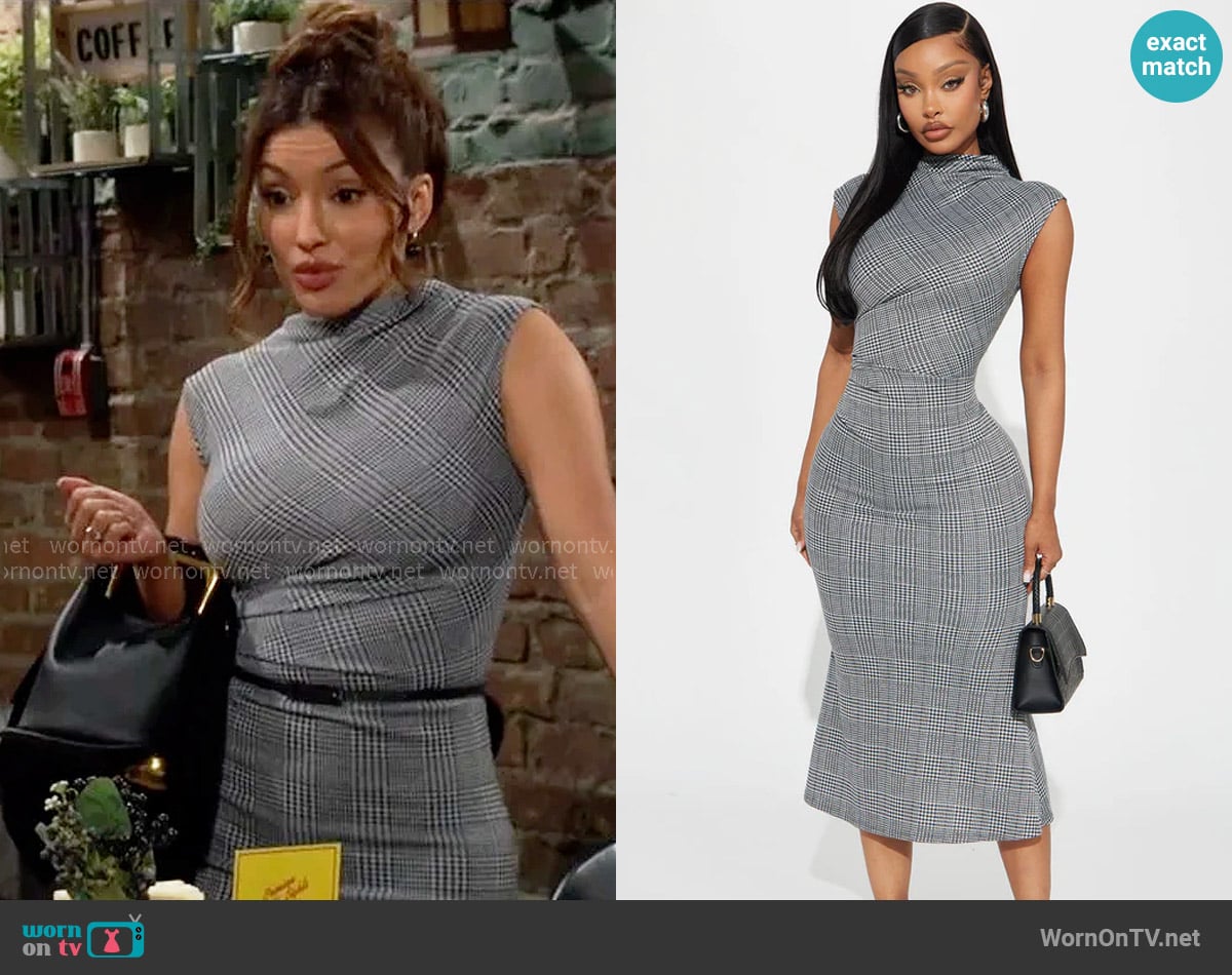Fashion Nova Back In Business Houndstooth Midi Dress worn by Audra Charles (Zuleyka Silver) on The Young and the Restless