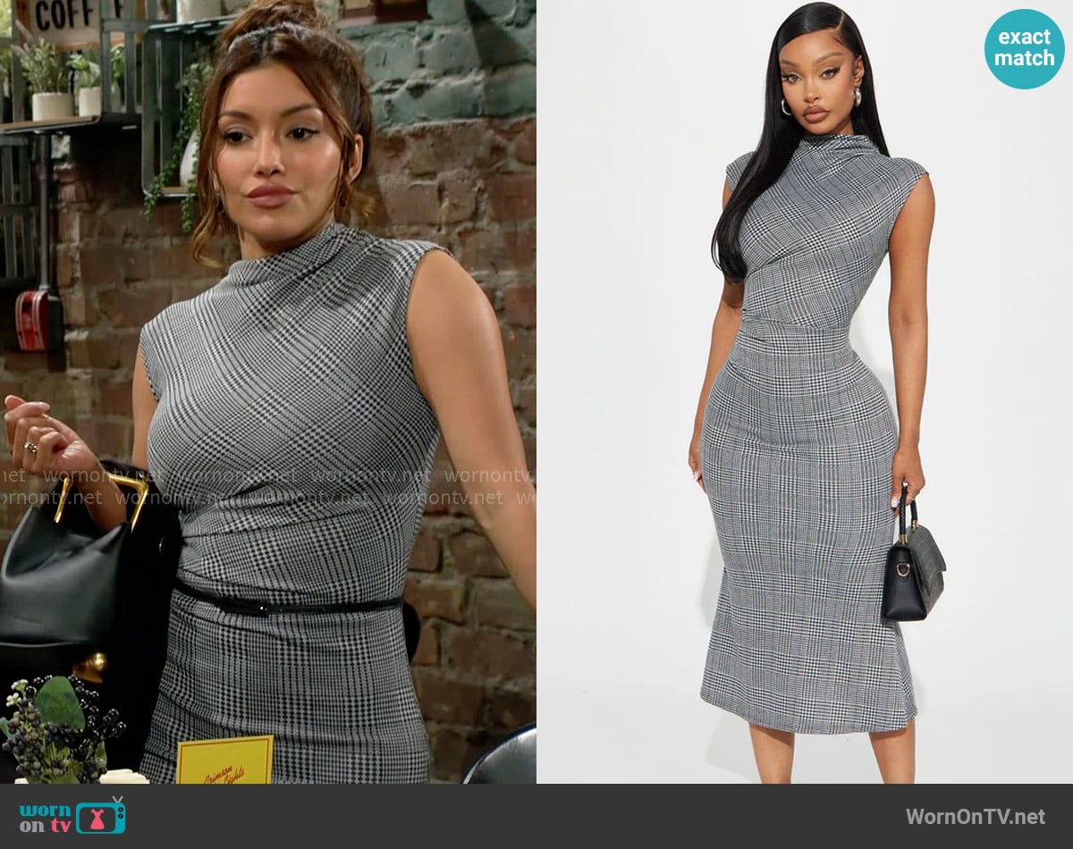 Fashion Nova Back In Business Houndstooth Midi Dress worn by Audra Charles (Zuleyka Silver) on The Young and the Restless