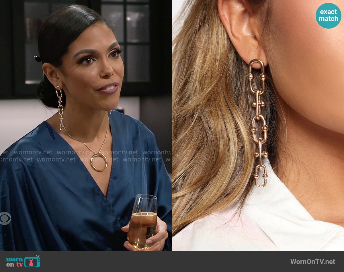 Fashion Nova Clippy Drop Earrings worn by Dani Dupree (Karla Mosley) on Beyond the Gates