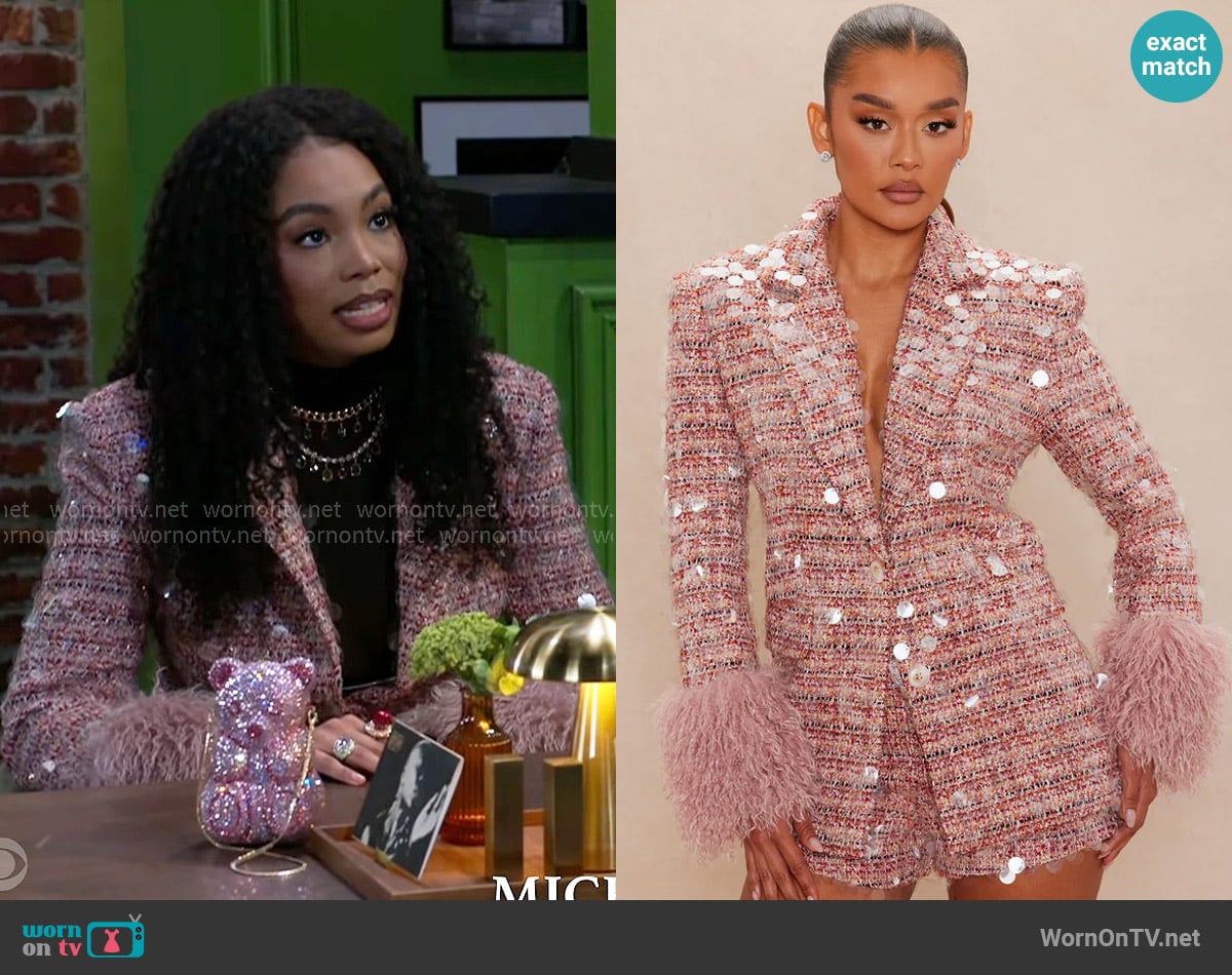 Fashion Nova Emerson Sequin Tweed Blazer worn by Chelsea Hamilton (RhonniRose Mantilla) on Beyond the Gates