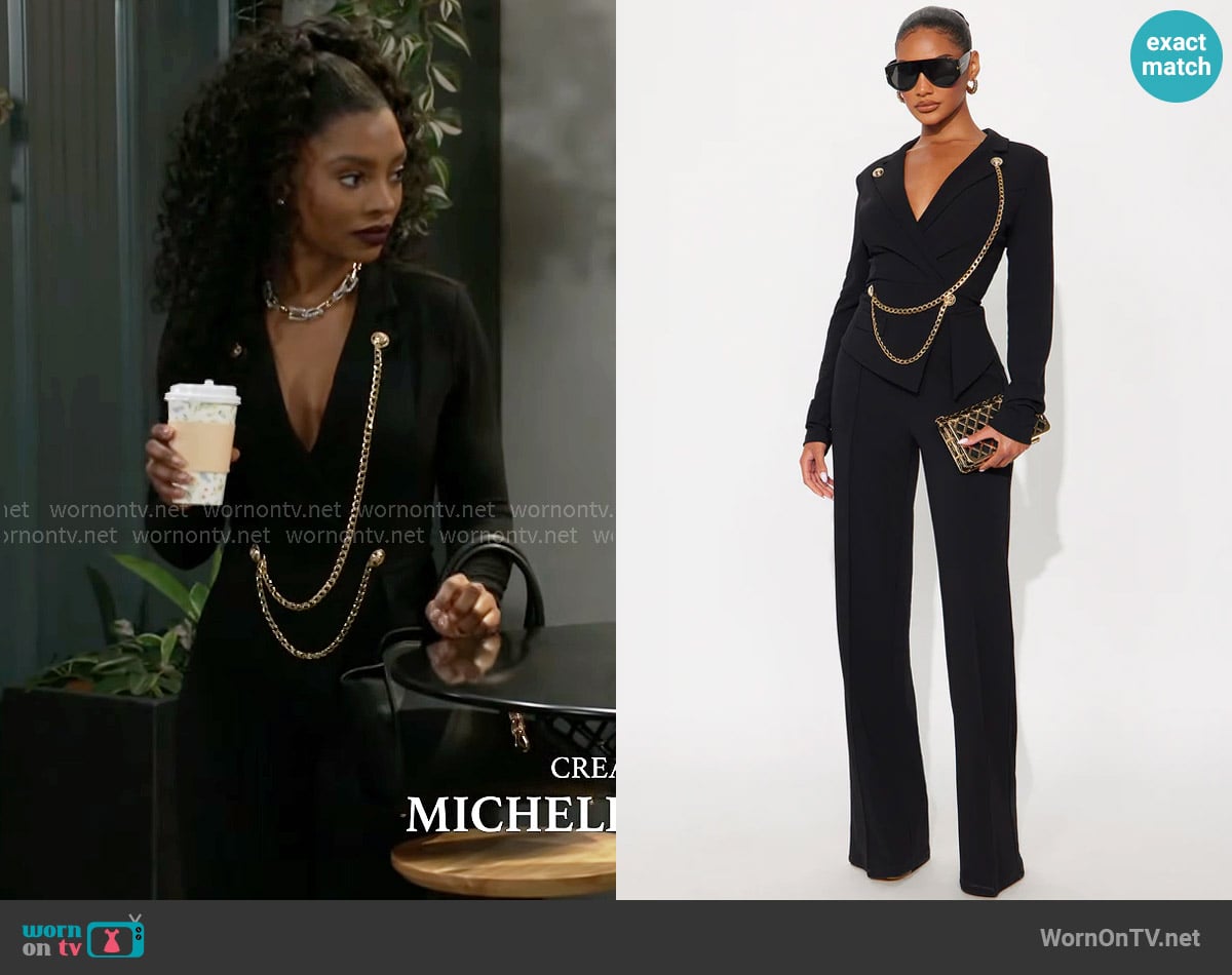 Fashion Nova Mikayla Wide Leg Jumpsuit worn by Lynette Wise (Dominique Madison) on Beyond the Gates