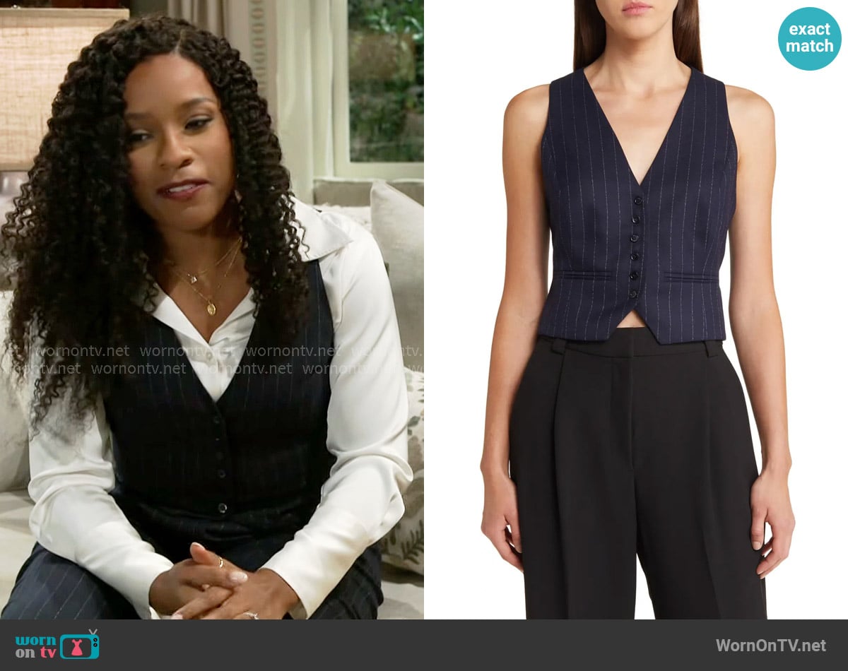 Naomi’s navy pinstripe vest on Beyond the Gates Naomi’s navy pinstripe vest on Beyond the Gates