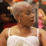 Pinky's floral embellished ruffle top on The Real Housewives of Atlanta