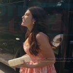 Joe-Ellen’s pink floral ruffle mini dress on The Real Housewives of Rhode Island