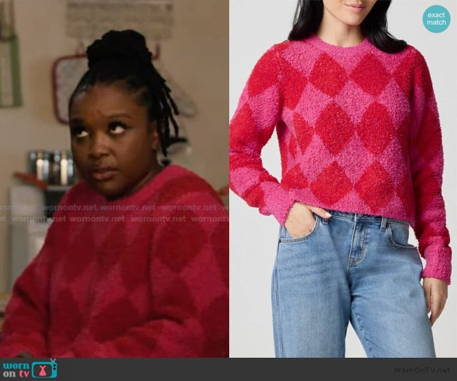 Florence by Mills Crop Argyle Chenille Sweater worn by Erika (Courtney Taylor) on Abbott Elementary