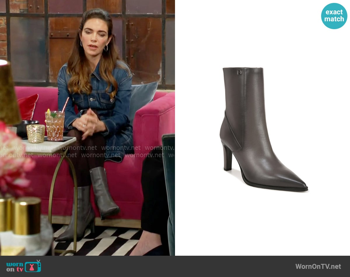 Franco Sarto Appia Bootie in Graphite worn by Victoria Newman (Amelia Heinle) on The Young and the Restless