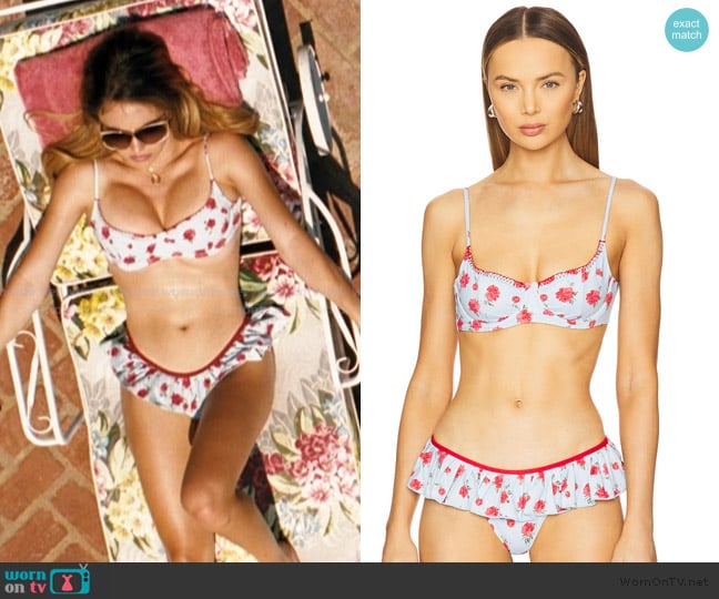 Frankies Bikinis Cola Bikini Top in Rosewater Print worn by Cassie Howard (Sydney Sweeney) on Euphoria