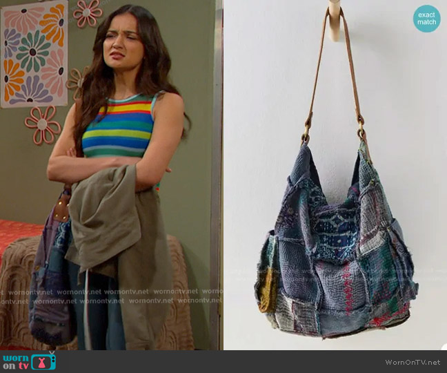 Free People Denim Patchwork Tote Bag worn by Arianna Horton (Vico Escorcia) on Days of our Lives