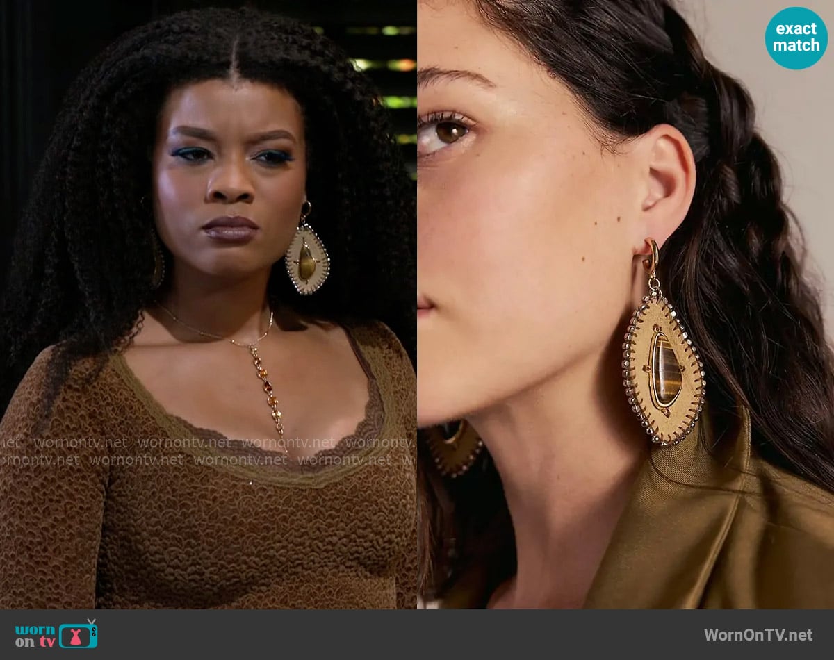 Free People Hettie Dangle Earrings worn by Eva Thomas (Ambyr Michelle) on Beyond the Gates