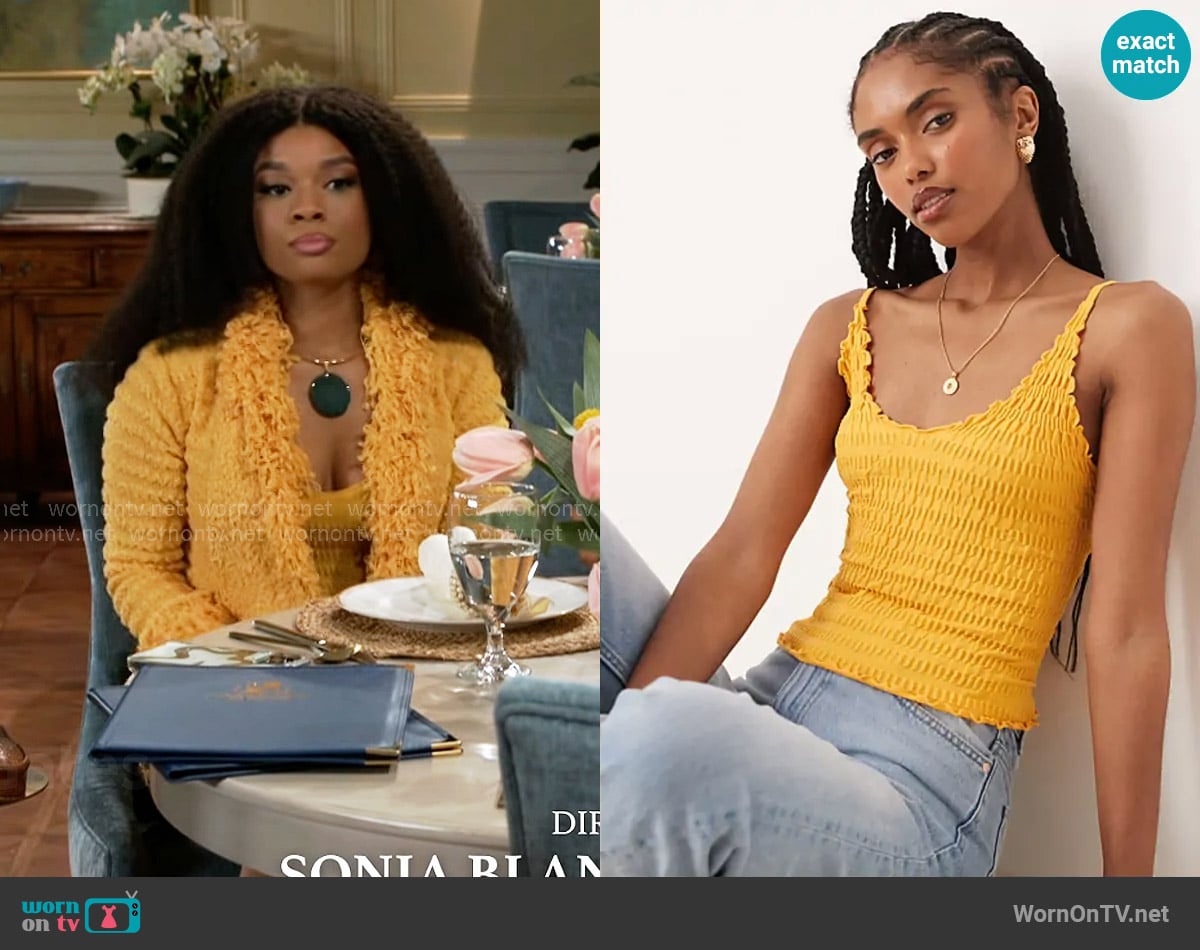 Free People Pucker Up Top in Citrus Grove worn by Eva Thomas (Ambyr Michelle) on Beyond the Gates