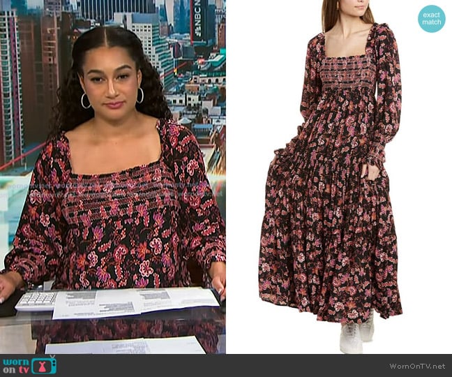 Free People Sweet Escape Maxi Print Dress worn by Morgan Radford on NBC News Daily
