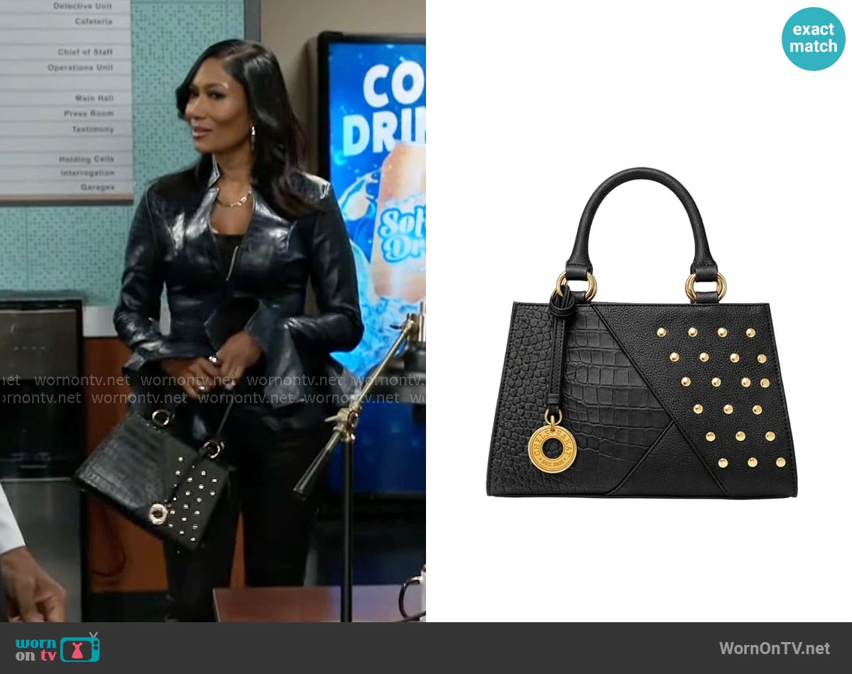 F&W Style ChelseaKat Anita Baby Black Bag worn by Dana 'Leslie' Thomas (Trisha Mann-Grant) on Beyond the Gates