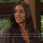 Gabi’s black polka dot ruffle sheer blouse on Days of our Lives