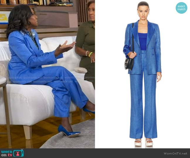Gabriela Hearst Stephanie Blazer in Sapphire worn by Deborah Roberts on Good Morning America