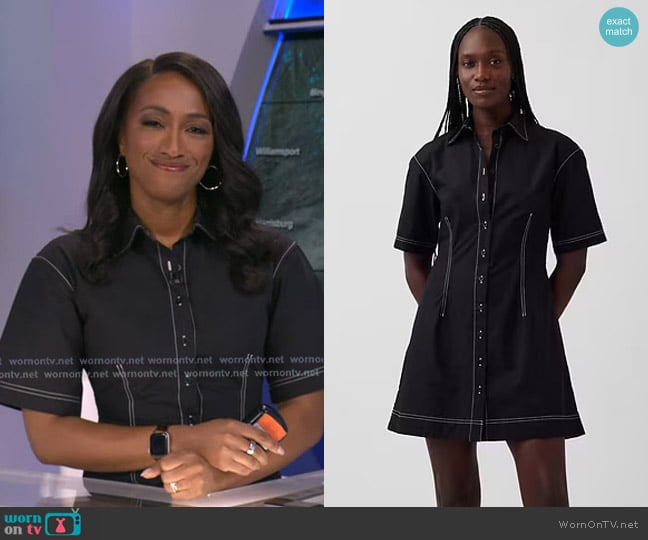 Brittany’s black shirtdress with white stitching on GMA