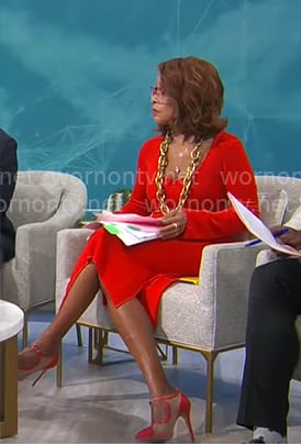 Gayle King’s red long sleeve dress on CBS Mornings