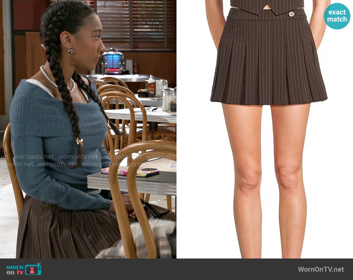 GB Pleated Pinstripe Mini Skirt worn by Samantha Richardson (Najah Jackson) on Beyond the Gates