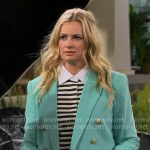Gemma's striped top and aqua green blazer on The Neighborhood