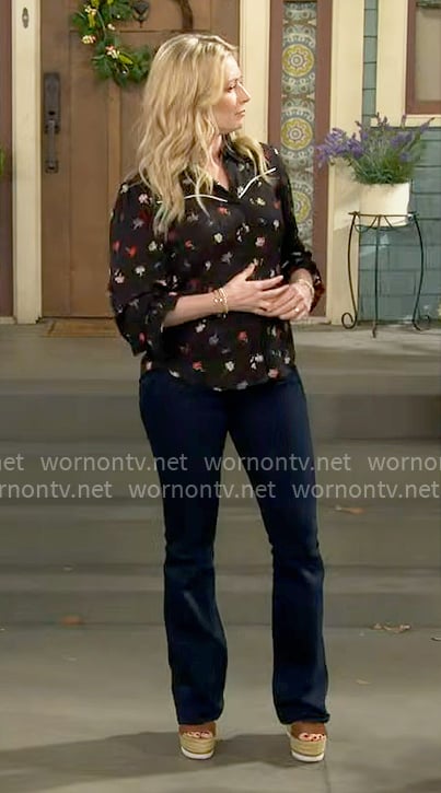 Gemma's black floral print top on The Neighborhood