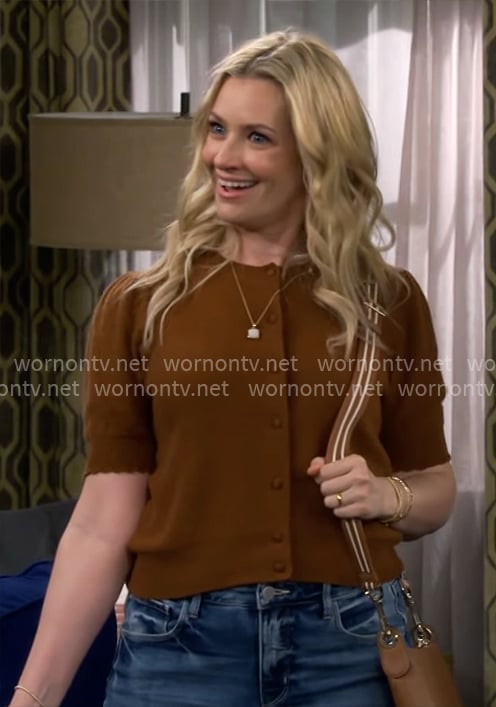 Gemma's brown short-sleeve cardigan on The Neighborhood