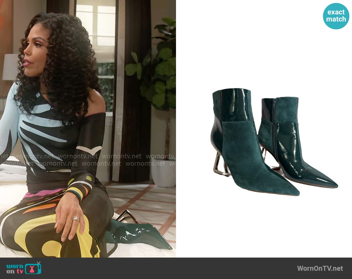 Gianni Bini Emerald Suede & Patent Ankle Boots worn by Dani Dupree (Karla Mosley) on Beyond the Gates